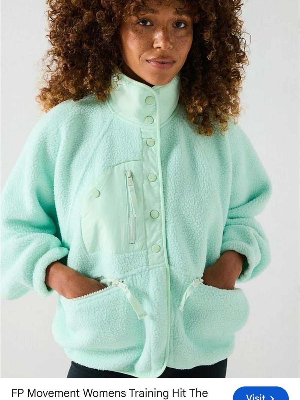 Free People Hit The Slopes Mint Green Fleece Jacket